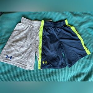 Under Armour Boys Athletic Shorts Lot of 2 Size 7 Navy/Neon Heatgear Grey/White